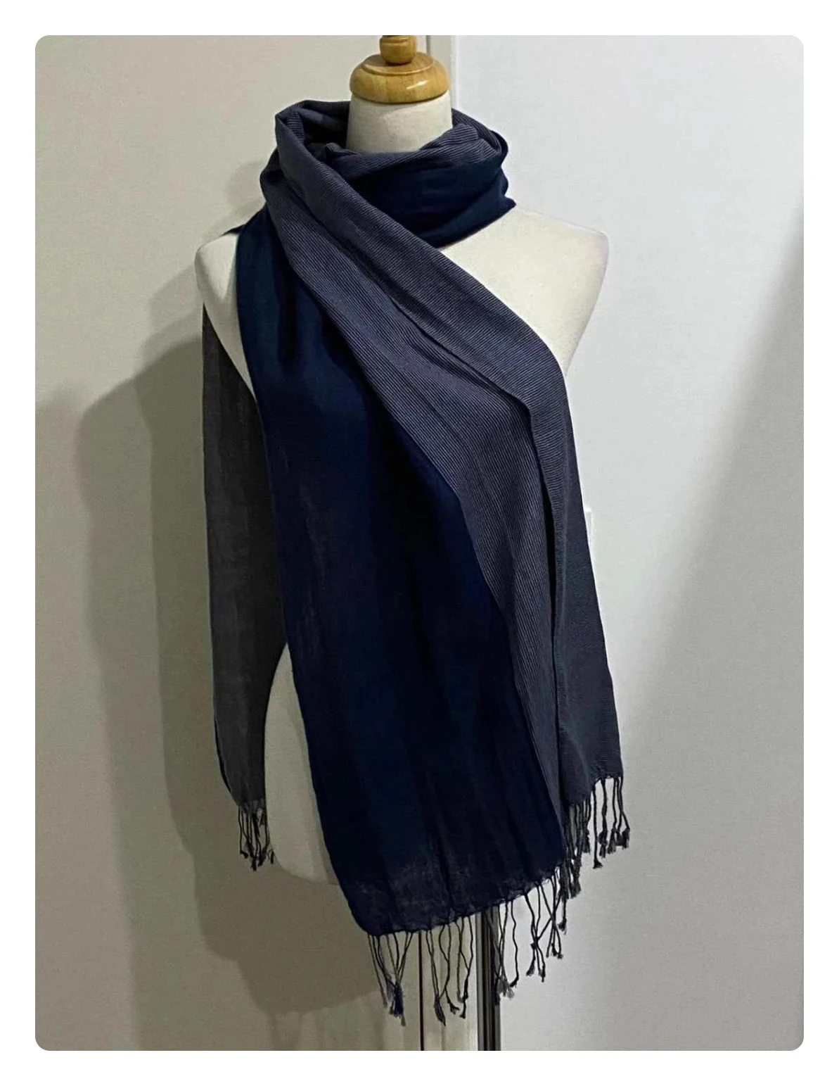 🧣 Grande Écharpe / Châle Bicolore Bleu & Gris 🧣